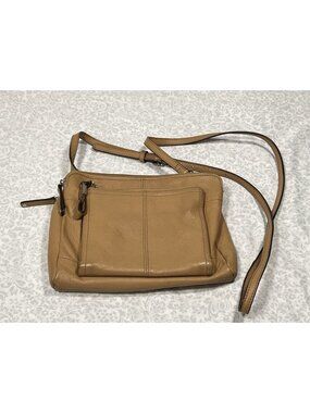 Tignanello Tan Genuine Leather Crossbody Bag Small Zip Shoulder Purse